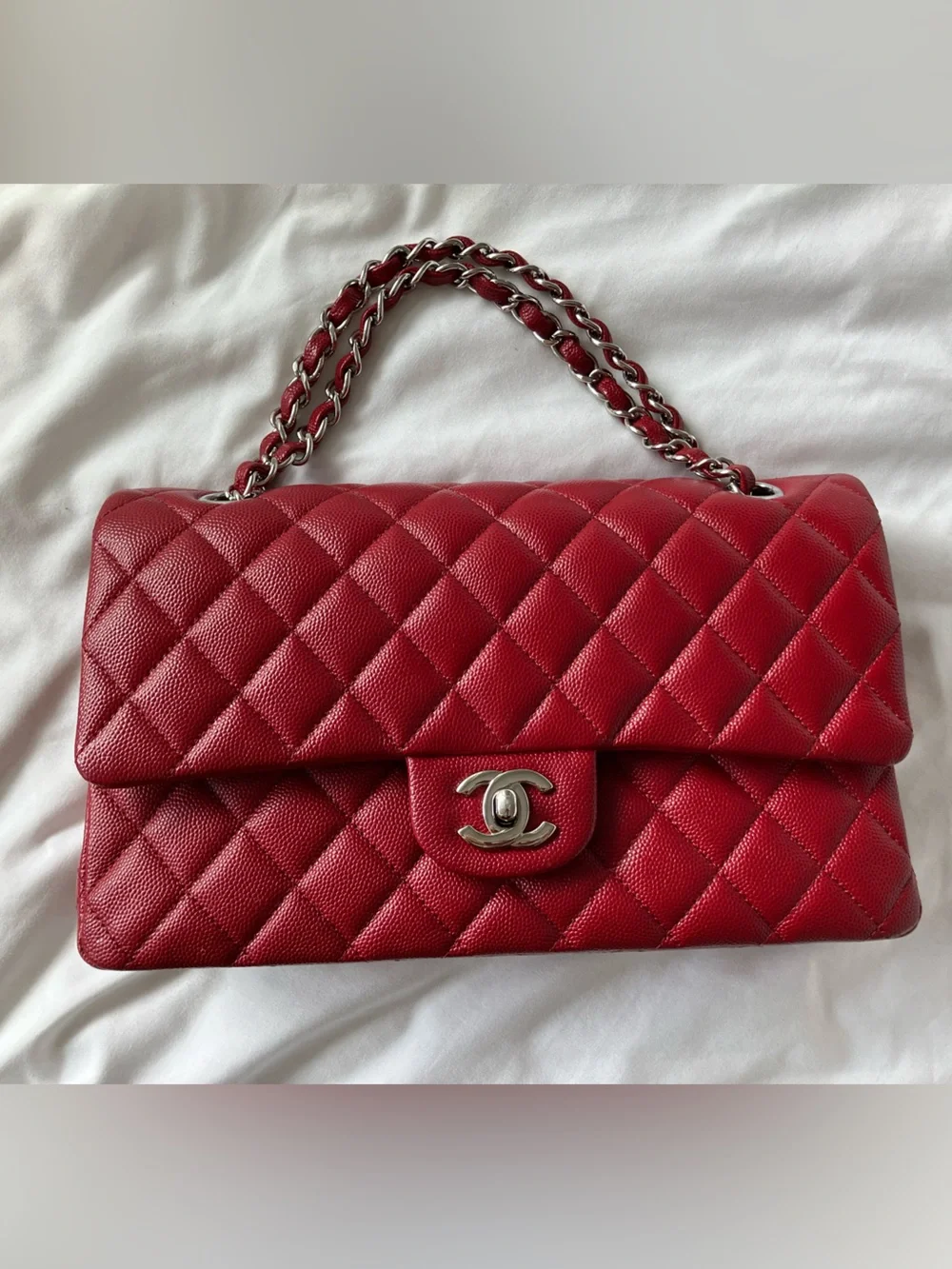 CHANEL AUTHENTIC CAVIAR CLASSIC WITH SILVER HARDWARE